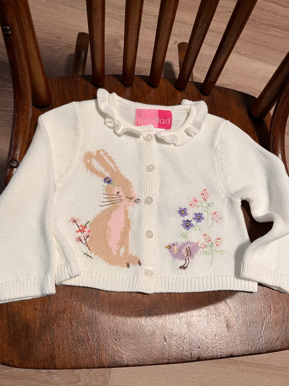 Good Lad White Baby Cardigan with Bunny and Floral Embroidery